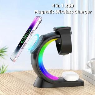 Best 4 in 1 Magnetic Wireless Charger Fast Charging for Smart Phone Atmosphere Light Charging Station for Airpods Pro I-Phone Watch