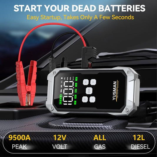 【Fathersdaygift】9500A (ALL Gas, 12L Diesel) Portable Car Jump Starter with Air Compressor, Car Battery Jump Starter with 150PSI Tire Inflator, 12V Battery Charger Jumper Box with LCD Display Car Battery Batteryjumper Jump Starter Car Battery Springtok