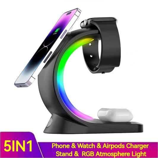 Best 4 in 1 Magnetic Wireless Charger Fast Charging for Smart Phone Atmosphere Light Charging Station for Airpods Pro I-Phone Watch