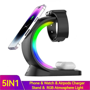 Best 4 in 1 Magnetic Wireless Charger Fast Charging for Smart Phone Atmosphere Light Charging Station for Airpods Pro I-Phone Watch